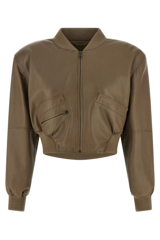 Cropped bomber jacket Brown