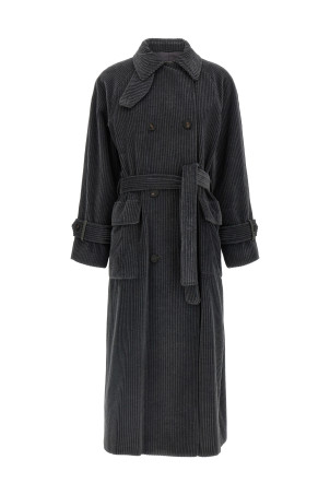 Ribbed velvet trench coat Gray