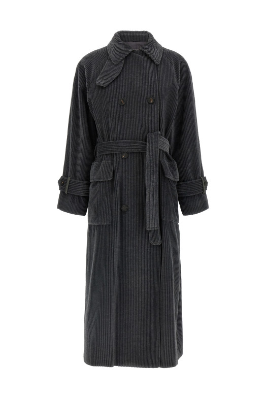 Ribbed velvet trench coat Gray