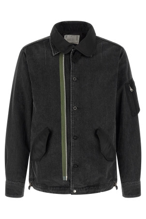 Nylon insert denim jacket Black