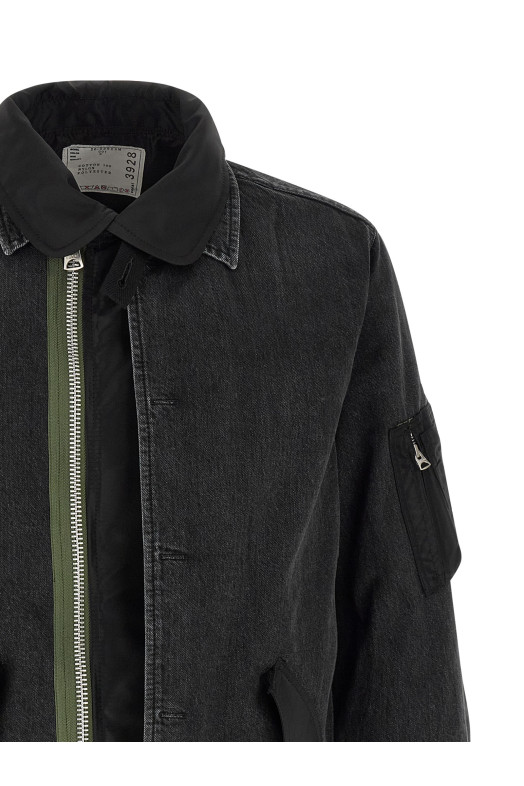 Nylon insert denim jacket Black