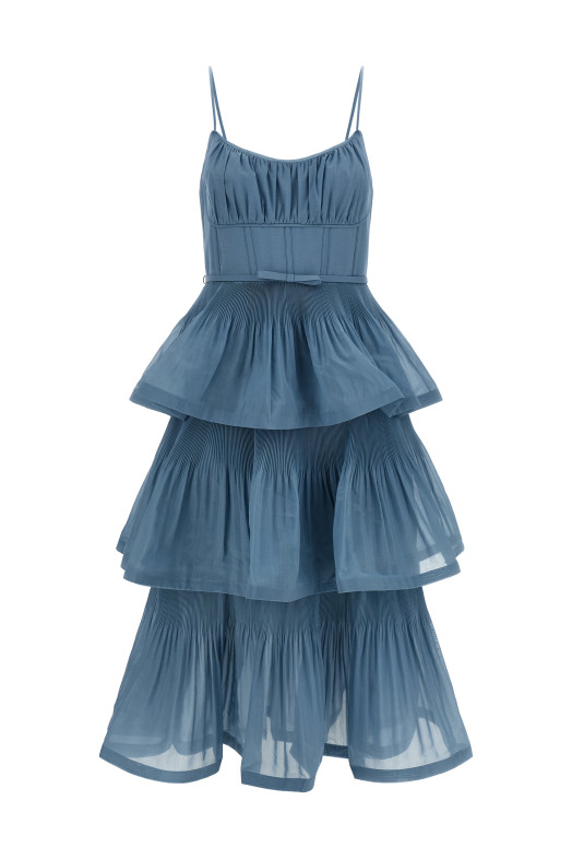 'Pleated Tiered Midi' dress BLUE