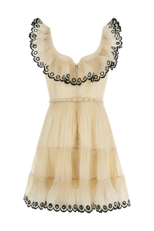 'Embroidered Frilled Mini' dress Beige