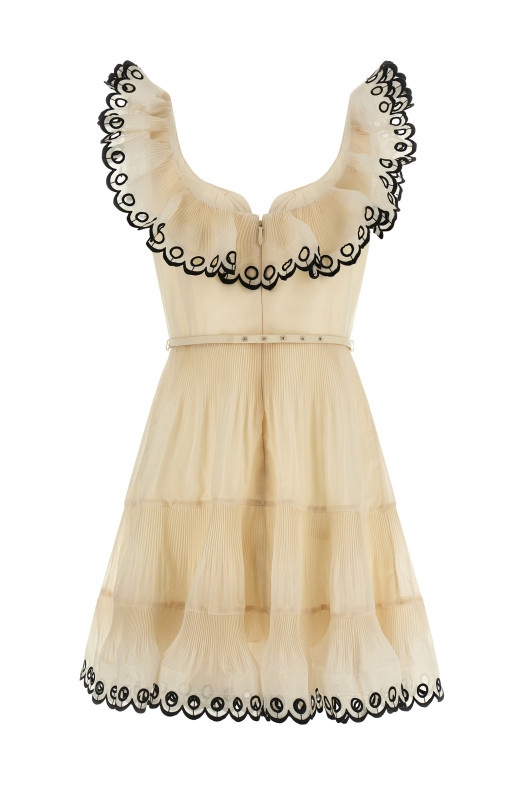 'Embroidered Frilled Mini' dress Beige