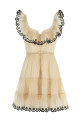 'Embroidered Frilled Mini' dress Beige