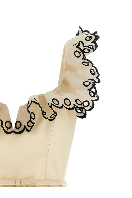 'Embroidered Frilled Mini' dress Beige