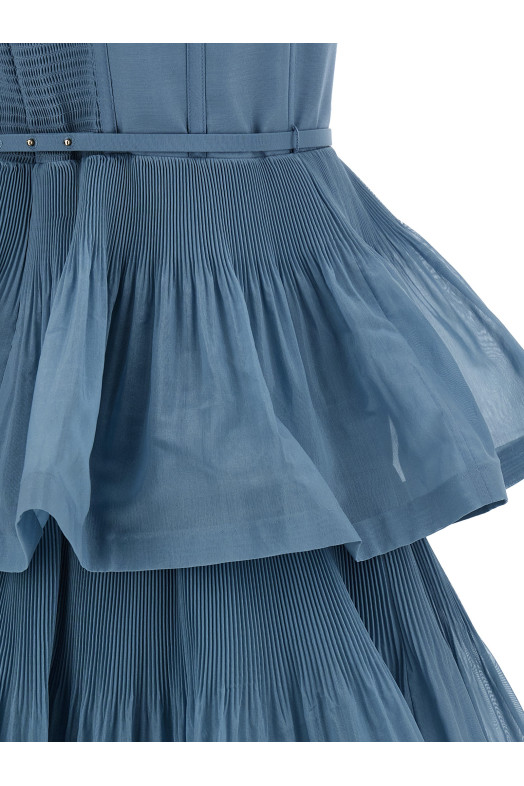 'Pleated Tiered Midi' dress BLUE
