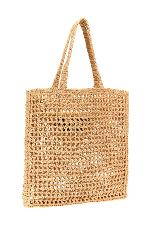 Logo woven fabric shopping bag Beige