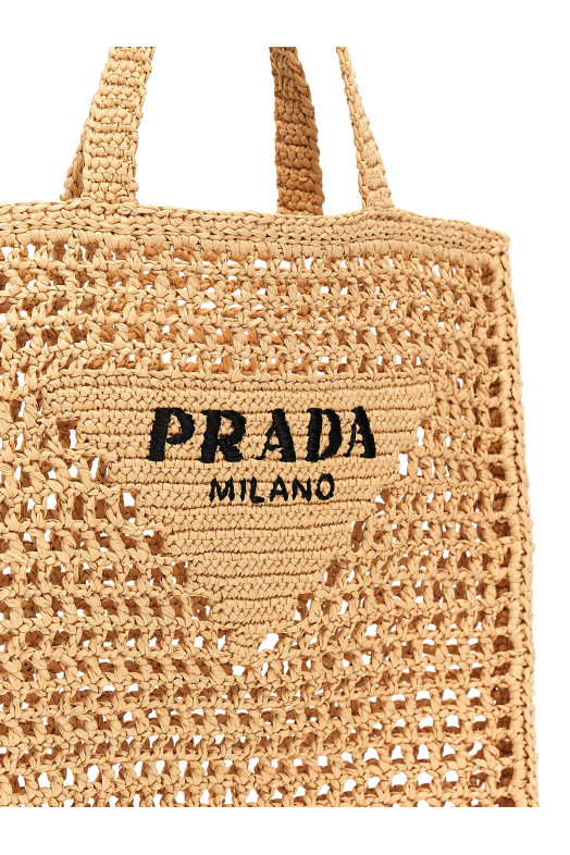 Logo woven fabric shopping bag Beige