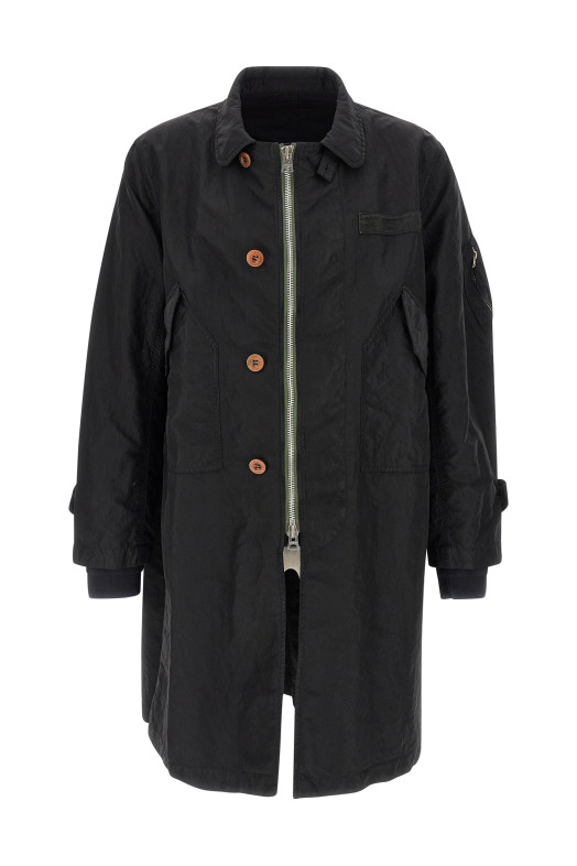 Crumpled effect coat Black