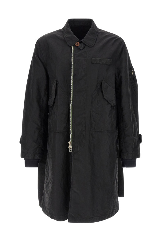 Crumpled effect coat Black