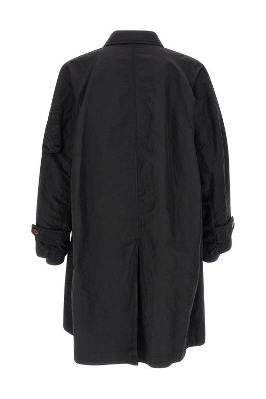 Crumpled effect coat Black