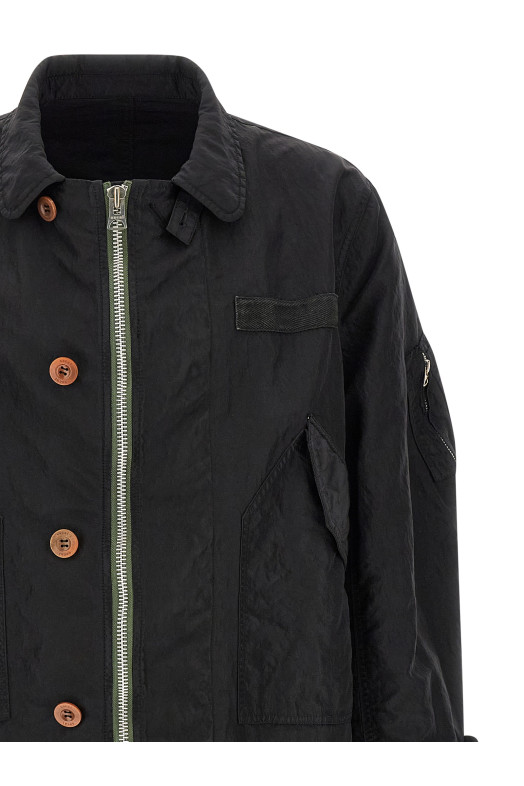 Crumpled effect coat Black