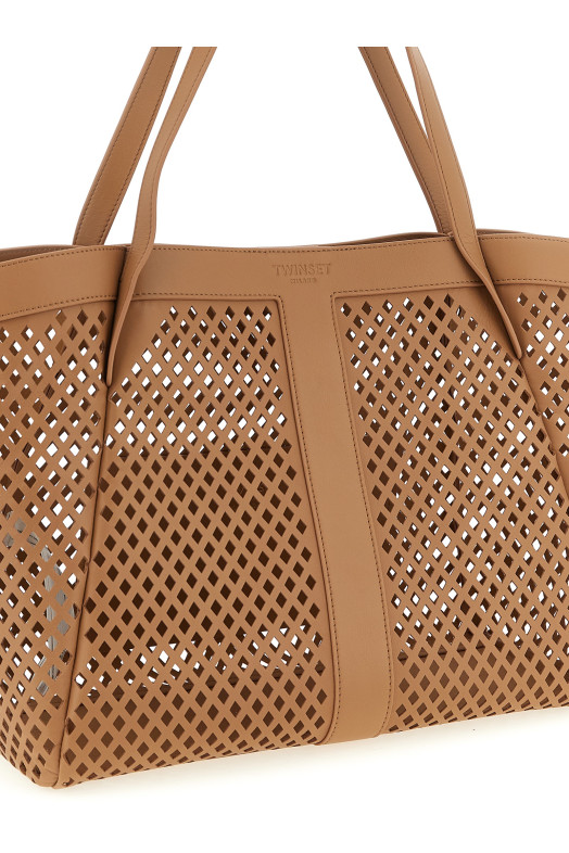 Openwork leather shopping bag Brown