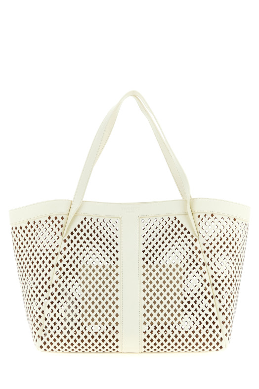 Openwork leather shopping bag White