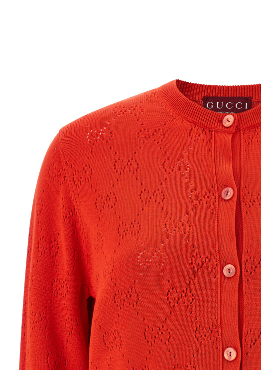 Openwork GG cardigan Red