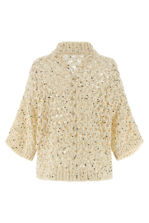 Sequin mesh cardigan Beige