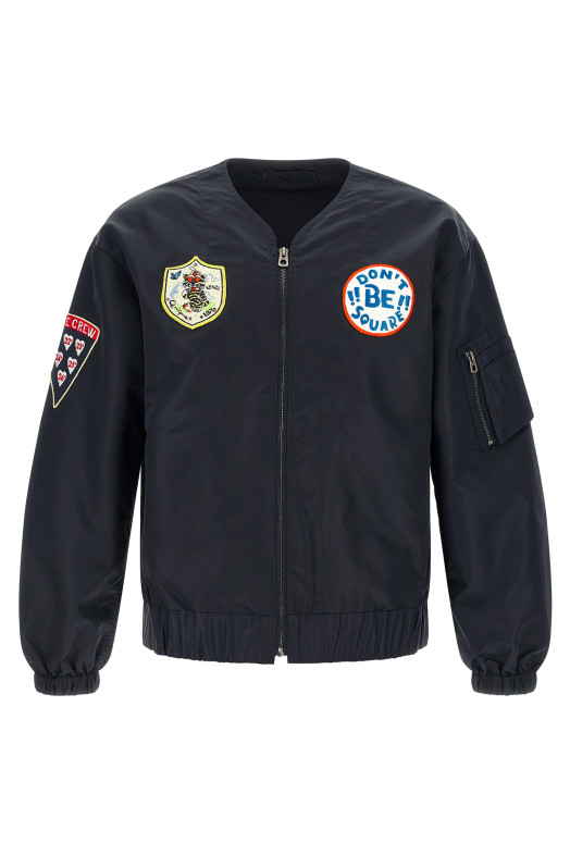 'Badges Collarless' bomber jacket Blue