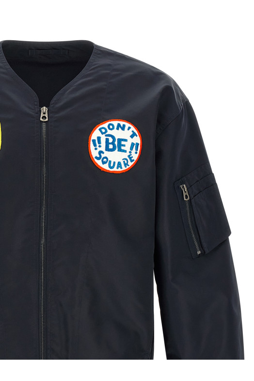'Badges Collarless' bomber jacket Blue