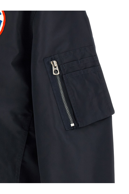 'Badges Collarless' bomber jacket Blue