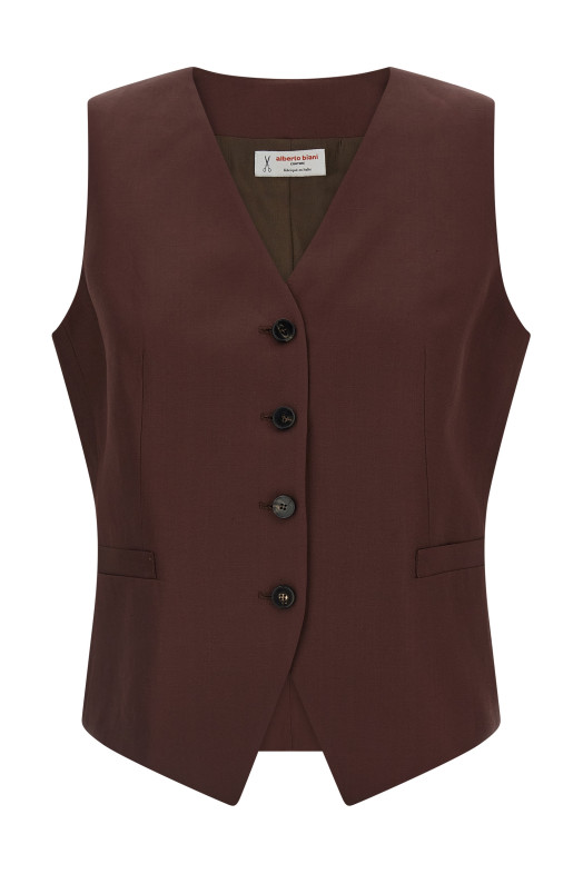 Viscose and linen vest Brown