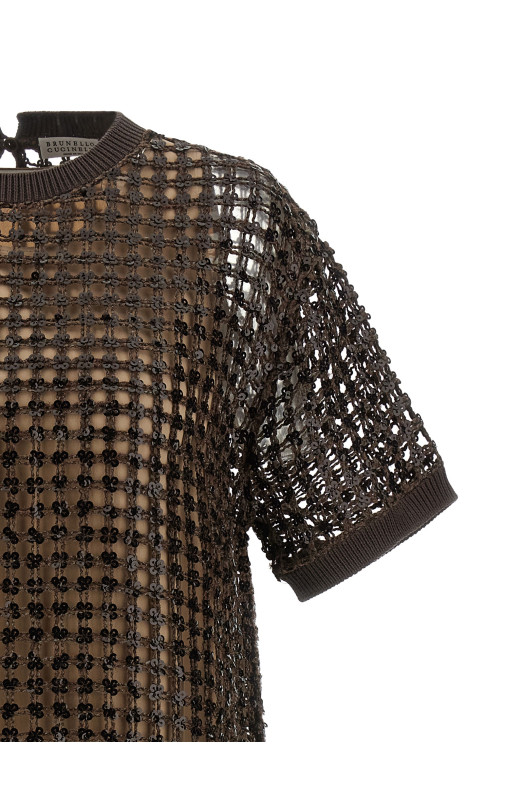 Sequin mesh dress Brown