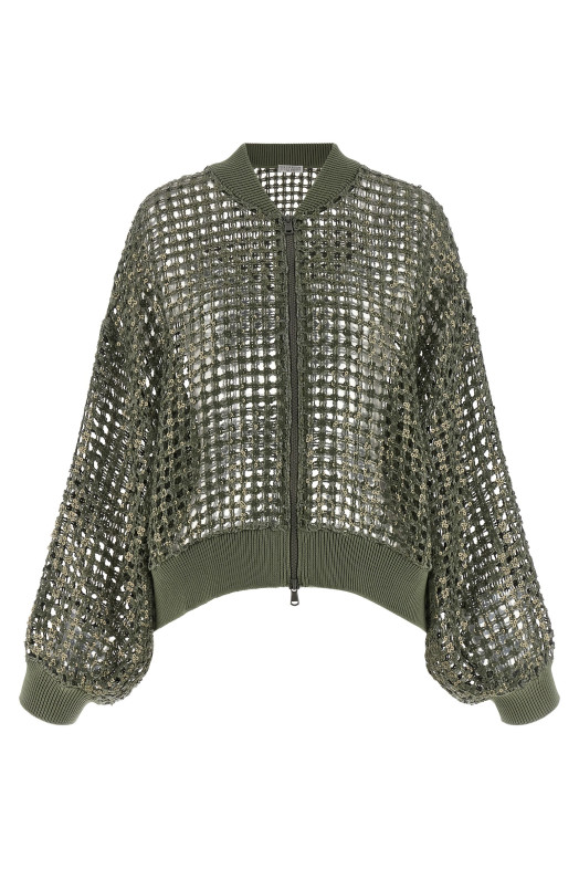 'Dazzling Net Embroidery' cardigan Green