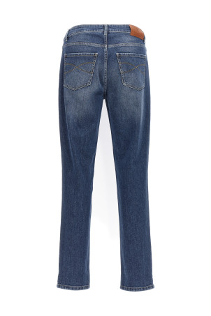 Logo embroidery stretch jeans Blue