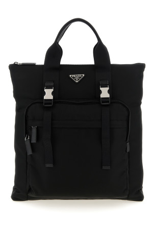 Re-Nylon and Saffiano backpack shopping bag Black
