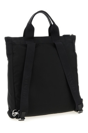 Re-Nylon and Saffiano backpack shopping bag Black