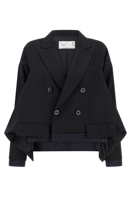 Denim insert blazer Black