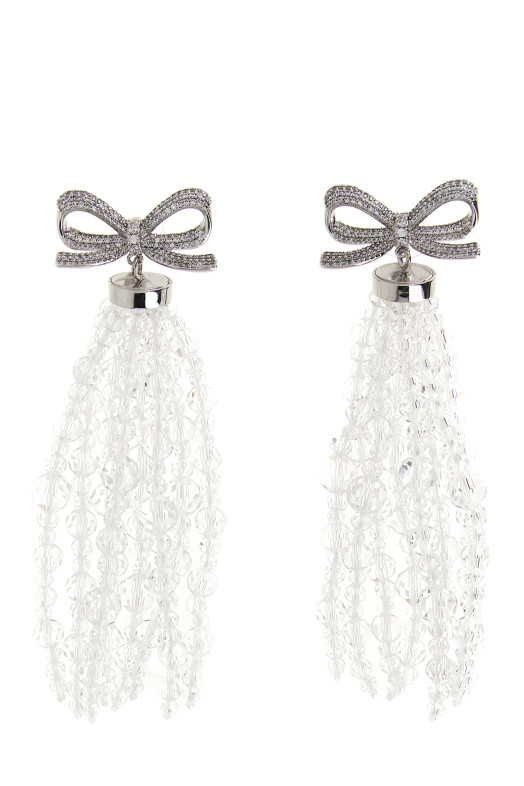 'Bow Beaded Waterfall' earrings Silver