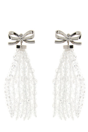 'Bow Beaded Waterfall' earrings Silver