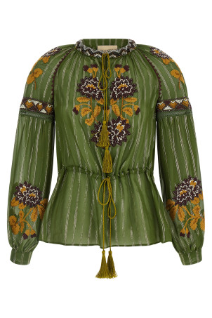 Valentino Garavani embroidered lurex silk shirt  Green