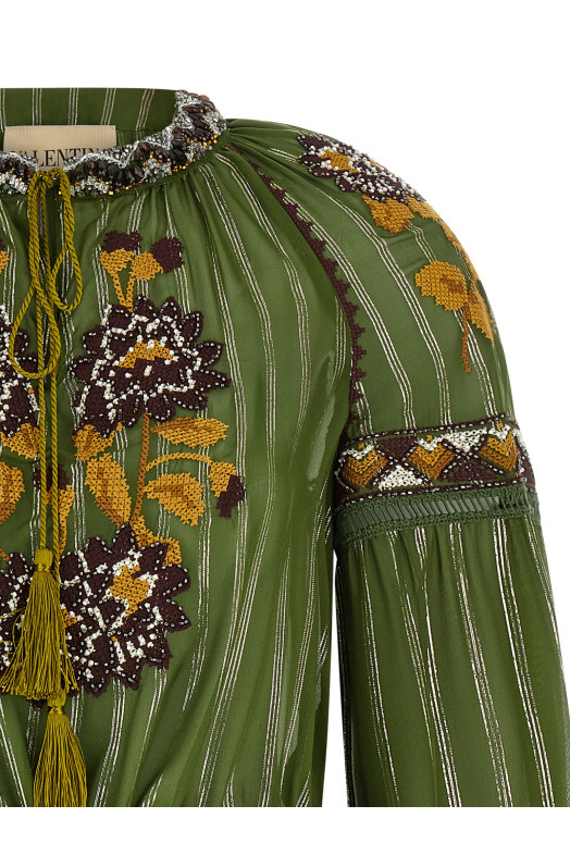Valentino Garavani embroidered lurex silk shirt  Green