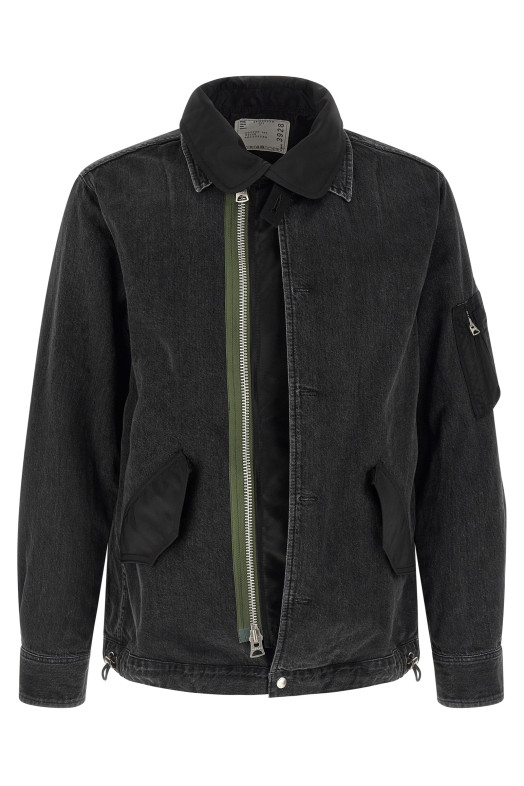Nylon insert denim jacket Black