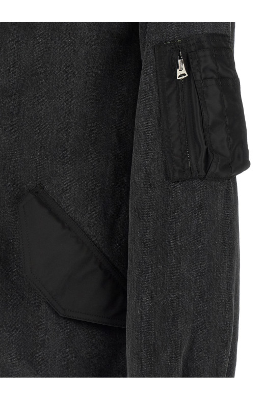 Nylon insert denim jacket Black