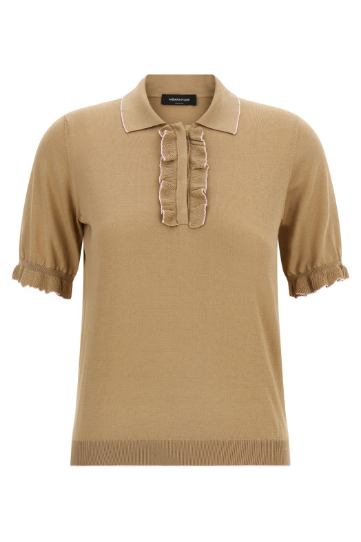 Cotton silk polo shirt Beige