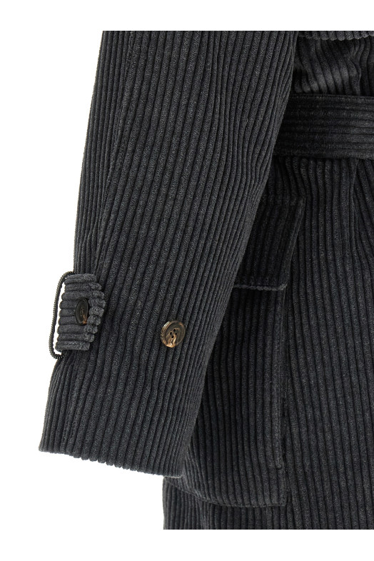 Ribbed velvet trench coat Gray