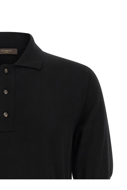 Cotton knit polo shirt Black
