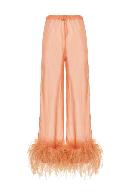 Feather silk pants Pink