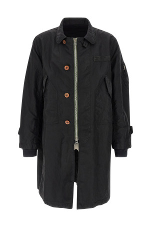 Crumpled effect coat Black