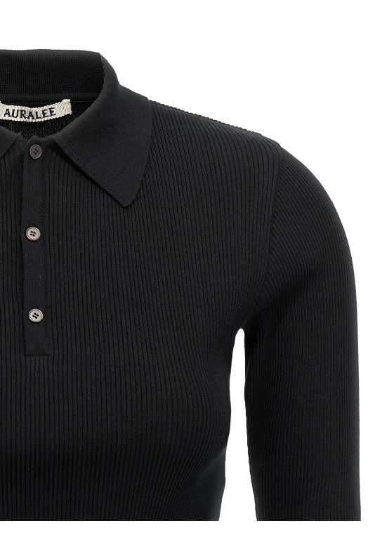Ribbed polo shirt Black