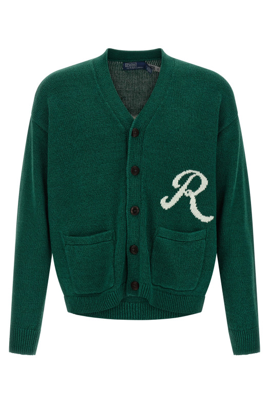 Intarsia logo cardigan Green