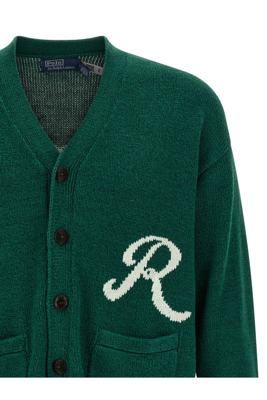 Intarsia logo cardigan Green