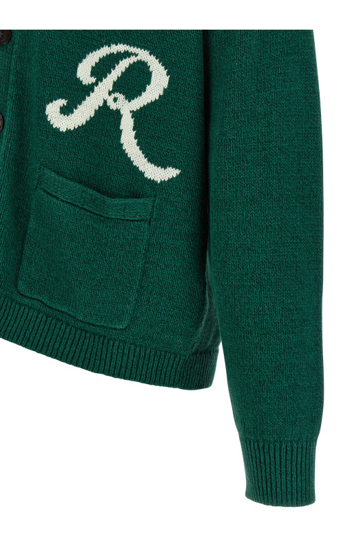 Intarsia logo cardigan Green