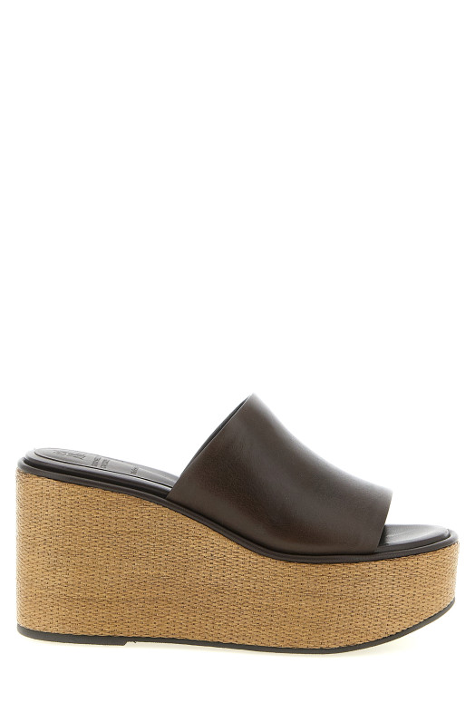 Leather and raffia wedges Brown