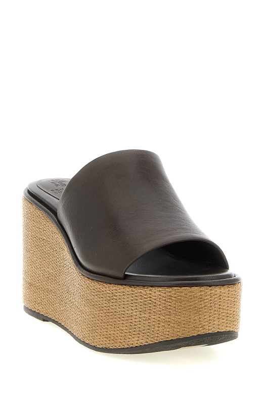 Leather and raffia wedges Brown