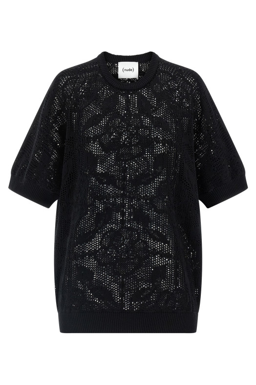 Openwork cotton sweater Black