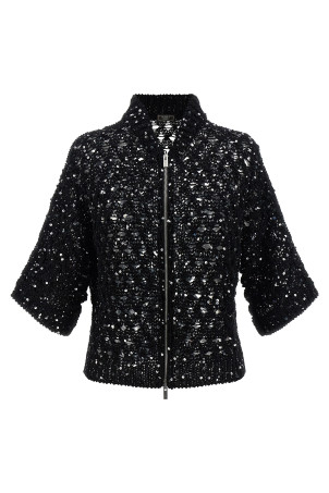 Sequin mesh cardigan Black